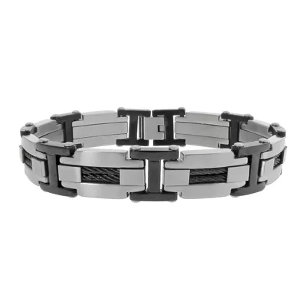 Mens Stainless Steel & Black IP Cable Link Bracelet