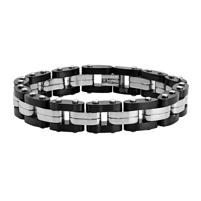 Mens Stainless Steel & Black IP Link Bracelet