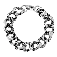 Mens Antique Finish Stainless Steel Skull Head Bracelet