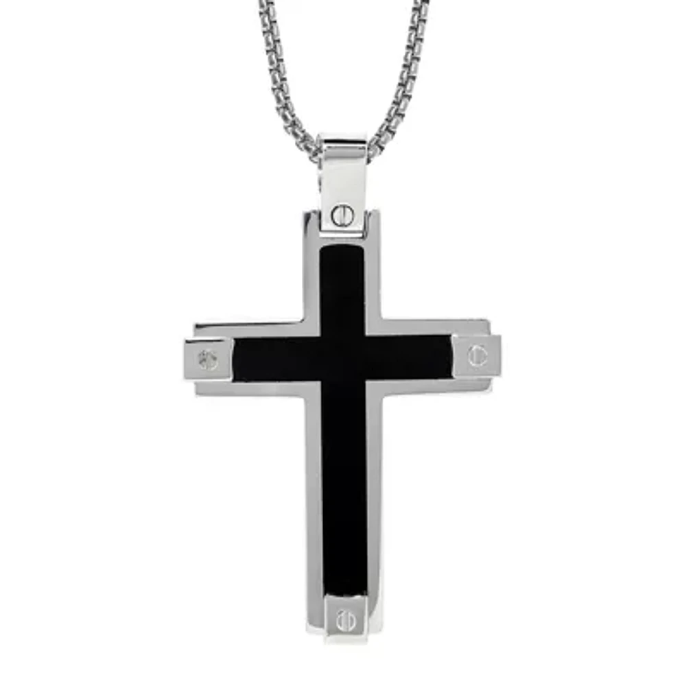 Mens Stainless Steel & Resin Cross Pendant Necklace