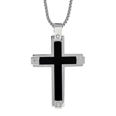 Mens Stainless Steel & Resin Cross Pendant Necklace