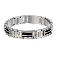 Mens 10K Gold, Stainless Steel & Black IP Cable Link Bracelet