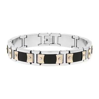 Mens Stainless Steel & Rose-Tone IP Link Bracelet