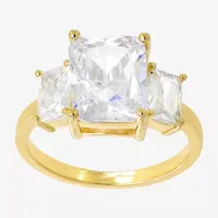 Sparkle Allure Cubic Zirconia 14K Gold Over Brass Rectangular 3-Stone Engagement Ring