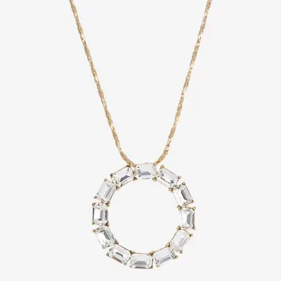 1928 Gold Tone Crystal 18 Inch Link Round Pendant Necklace