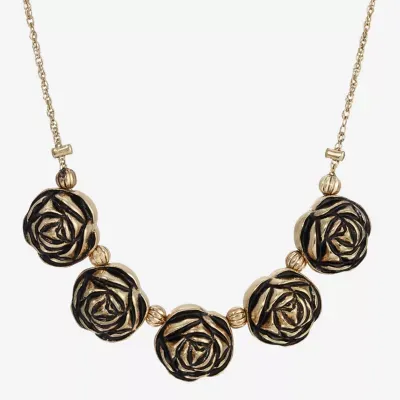 1928 Gold Tone 16 Inch Link Flower Collar Necklace