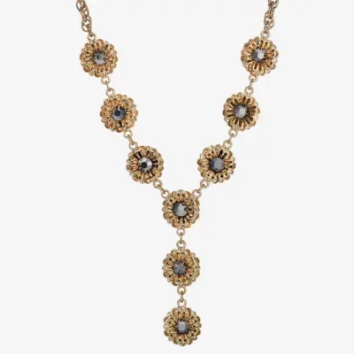 1928 Gold Tone 16 Inch Link Flower Y Necklace