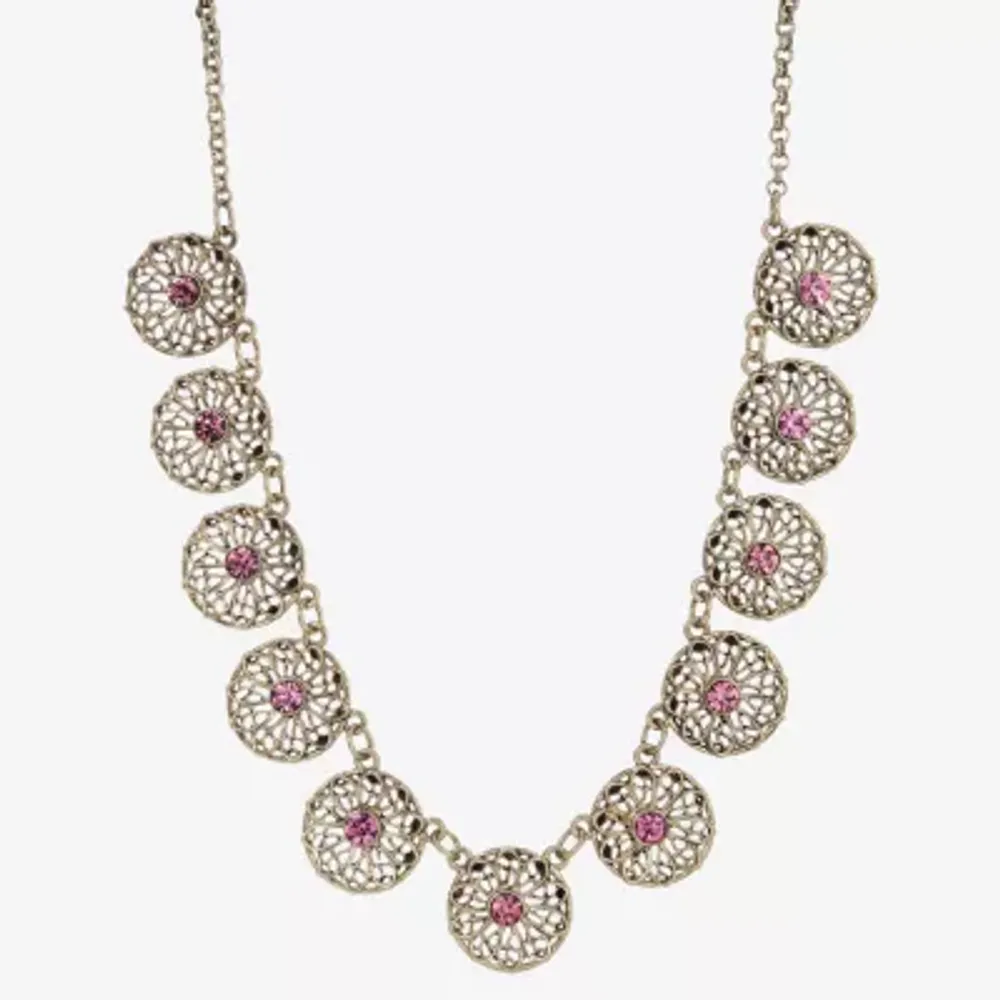 1928 Gold-Tone 16 Inch Link Flower Collar Necklace