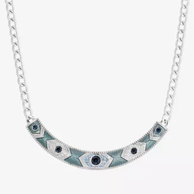 1928 Silver-Tone Crystal 16 Inch Link Collar Necklace