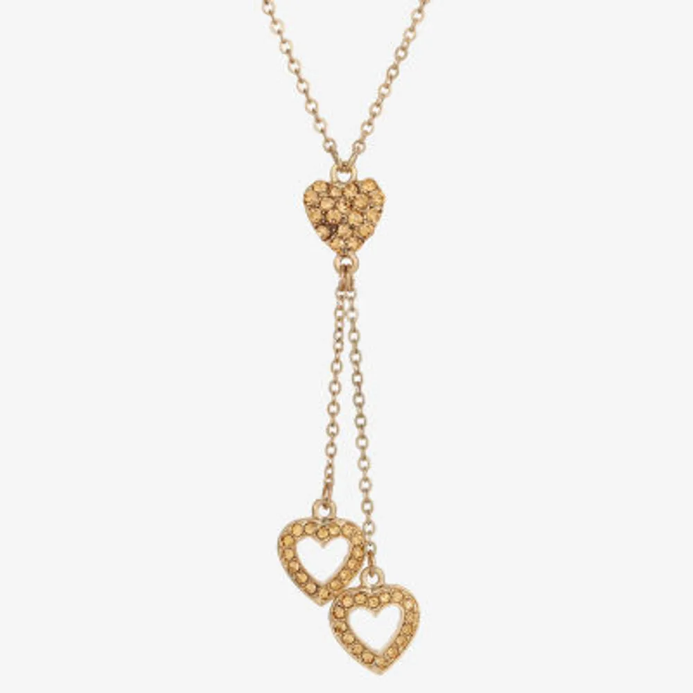 1928 Gold-Tone Crystal 16 Inch Link Heart Y Necklace