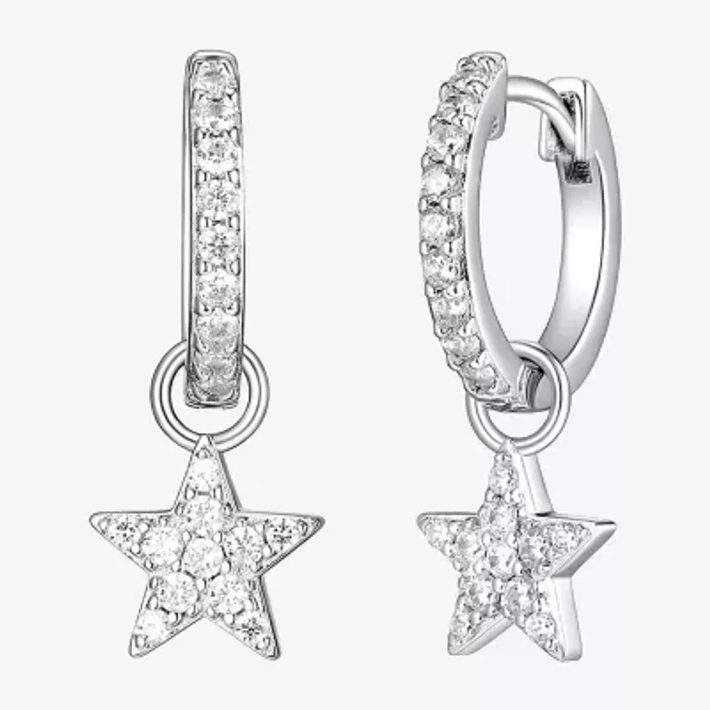 1/2 CT. T.W. Cubic Zirconia Sterling Silver 22.1mm Star Hoop Earrings