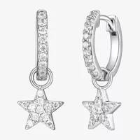 1/2 CT. T.W. Cubic Zirconia Sterling Silver 22.1mm Star Hoop Earrings