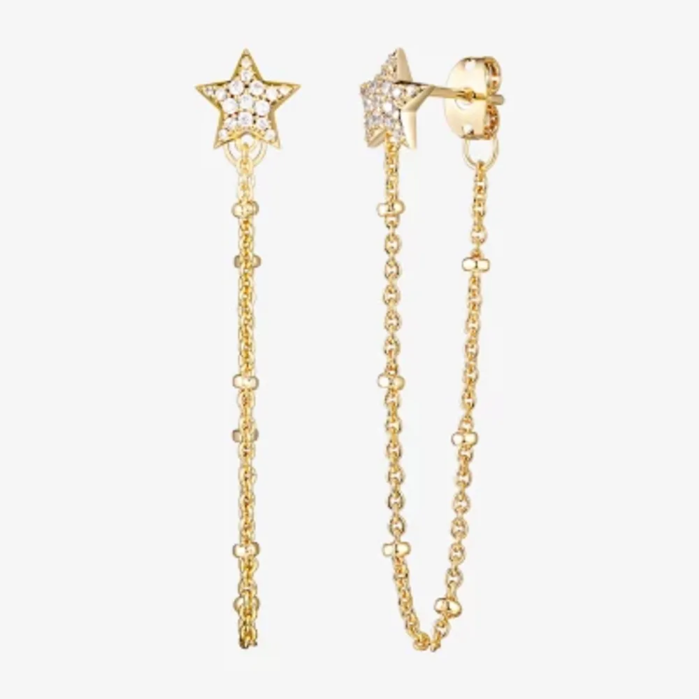 Womens 1/5 CT. Cubic Zirconia 18K Gold Over Silver Star Drop Earrings