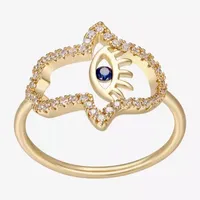 Womens 1/5 CT. T.W. Multi Color Cubic Zirconia 18K Gold Over Silver Hamsa Crossover Cocktail Ring