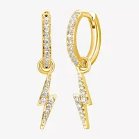 1/3 CT. T.W. Cubic Zirconia 18K Gold Over Silver 26.2mm LIghtning Bolt Hoop Earrings