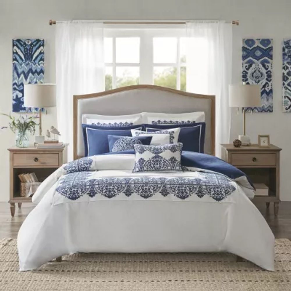 Madison Park Signature Indigo Sky Faux Linen Oversized Comforter Set