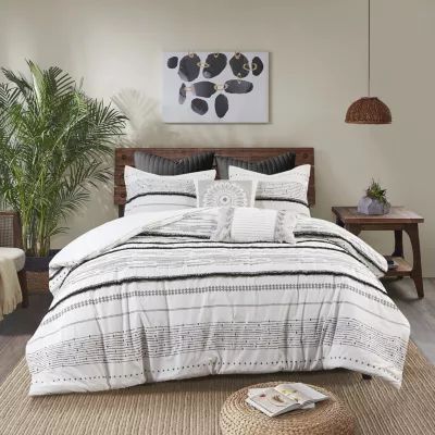 INK+IVY Nea 3pc Cotton Printed Duvet Cover Set with Trims