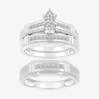 5.05mm Unisex Adult 1/4 CT. T.W. Natural White Diamond 10K White Gold Marquise Side Stone Wedding Ring Sets