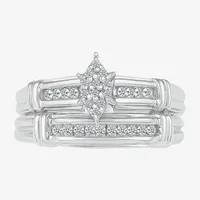 5.05mm Unisex Adult 1/4 CT. T.W. Natural White Diamond 10K White Gold Marquise Side Stone Wedding Ring Sets