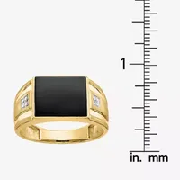 Mens Diamond Accent Genuine Black Onyx 10K Gold Fashion Ring