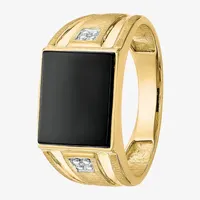 Mens Diamond Accent Genuine Black Onyx 10K Gold Fashion Ring