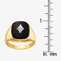 Mens Diamond Accent Genuine Black Onyx 10K Gold Fashion Ring