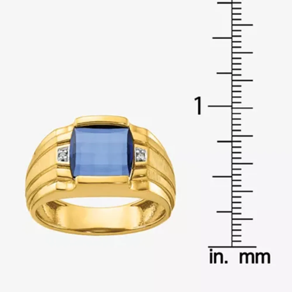 Mens Diamond Accent Lab Created Blue Sapphire 14K Gold Fashion Ring