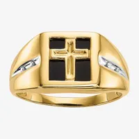 Mens Diamond Accent Black Onyx 14K Gold Cross Fashion Ring