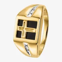 Mens Diamond Accent Black Onyx 14K Gold Cross Fashion Ring