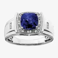 Mens 1/10 CT. T.W. Lab Created Blue Sapphire 14K White Gold Fashion Ring