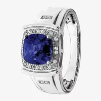 Mens 1/10 CT. T.W. Lab Created Blue Sapphire 14K White Gold Fashion Ring