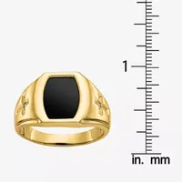 Mens Diamond Accent Genuine Black Onyx 14K Gold Fashion Ring