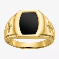 Mens Diamond Accent Genuine Black Onyx 14K Gold Fashion Ring