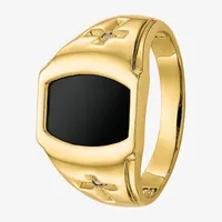 Mens Diamond Accent Genuine Black Onyx 14K Gold Fashion Ring