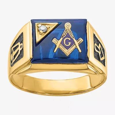 Mens Diamond Accent Genuine Blue Spinel 14K Gold Fashion Ring