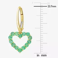 Genuine Green Emerald 10K Gold Heart Drop Earrings