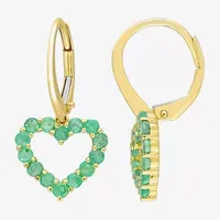 Genuine Green Emerald 10K Gold Heart Drop Earrings