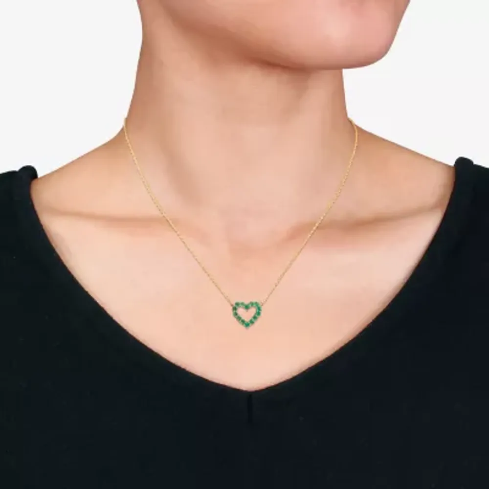 Womens Genuine Green Emerald 10K Gold Heart Pendant Necklace