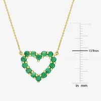 Womens Genuine Green Emerald 10K Gold Heart Pendant Necklace