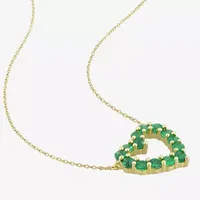 Womens Genuine Green Emerald 10K Gold Heart Pendant Necklace