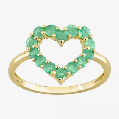 Womens Genuine Green Emerald 10K Gold Heart Cocktail Ring