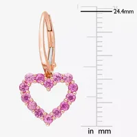 Genuine Pink Sapphire 10K Rose Gold Heart Drop Earrings