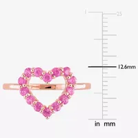 Womens Genuine Pink Sapphire 10K Rose Gold Heart Cocktail Ring