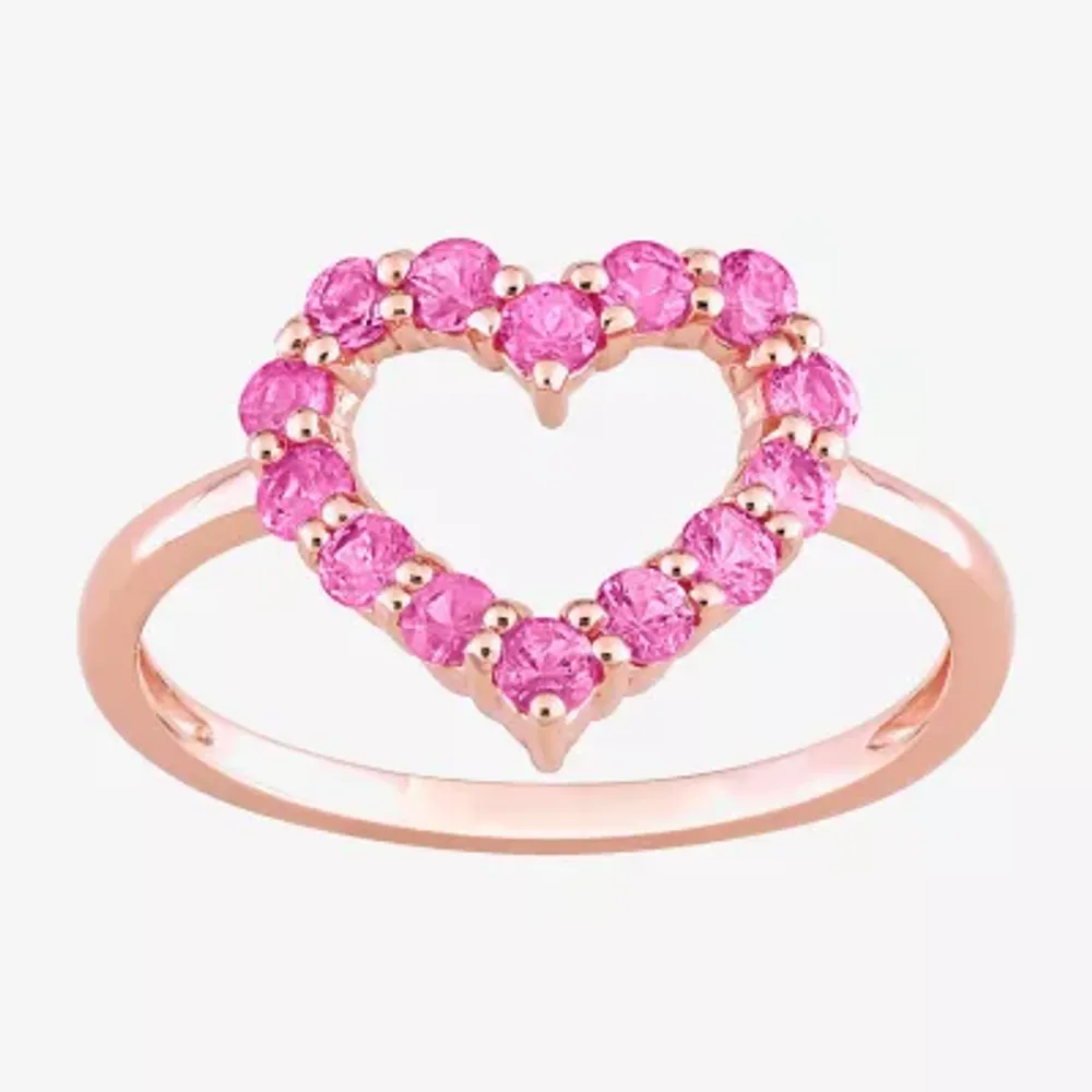 Womens Genuine Pink Sapphire 10K Rose Gold Heart Cocktail Ring