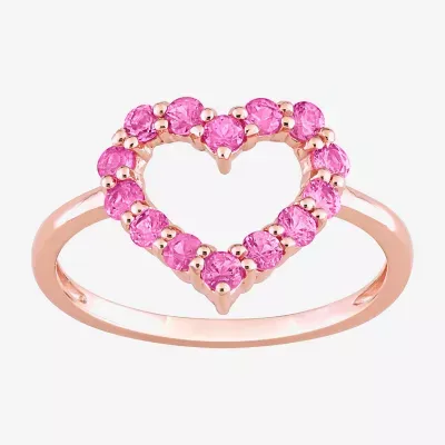 Womens Genuine Pink Sapphire 10K Rose Gold Heart Cocktail Ring