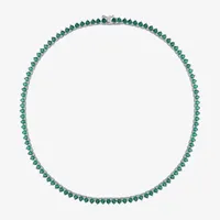 Womens Lab Created Green Emerald Sterling Silver Tennis Necklaces