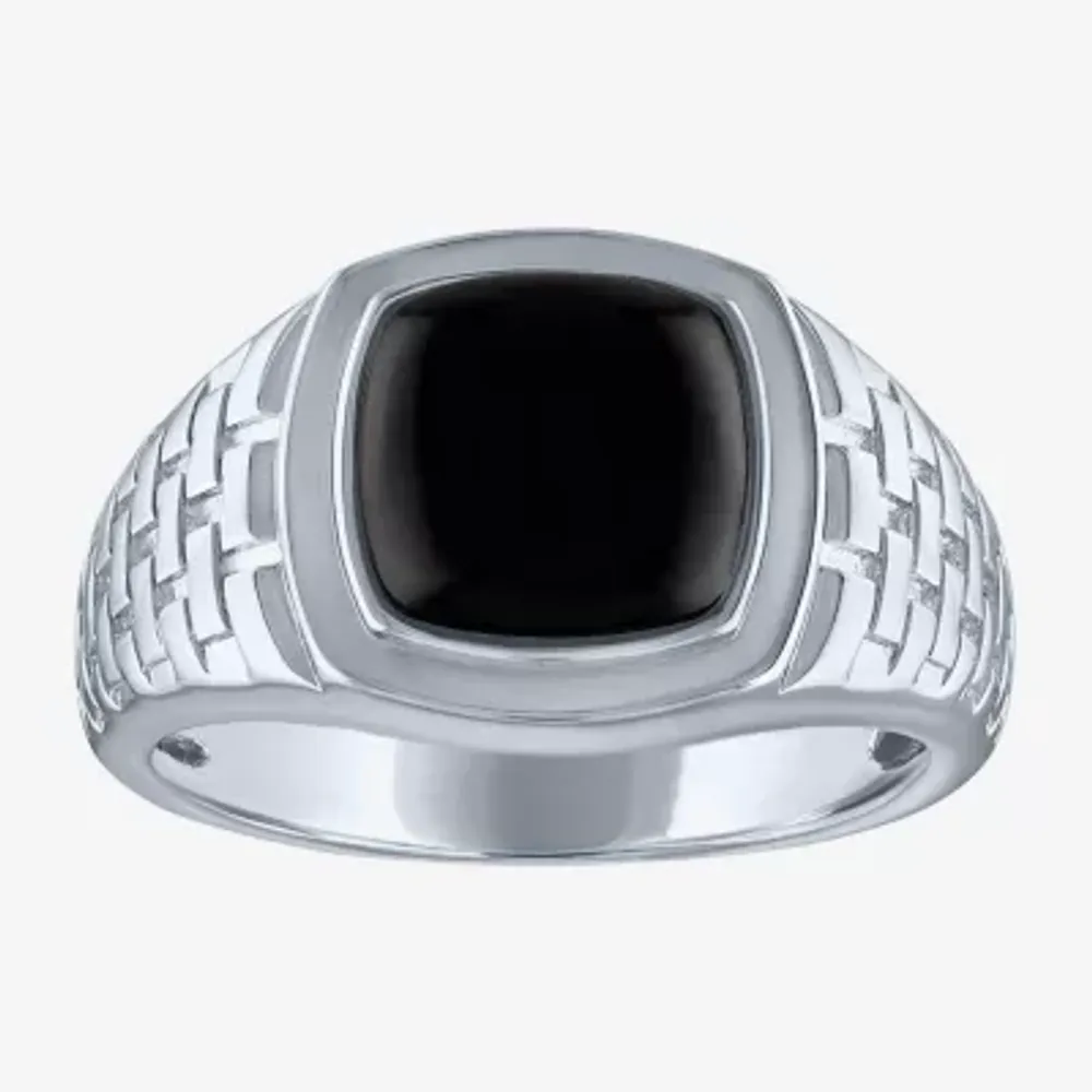 Mens Genuine Black Onyx Sterling Silver Fashion Ring