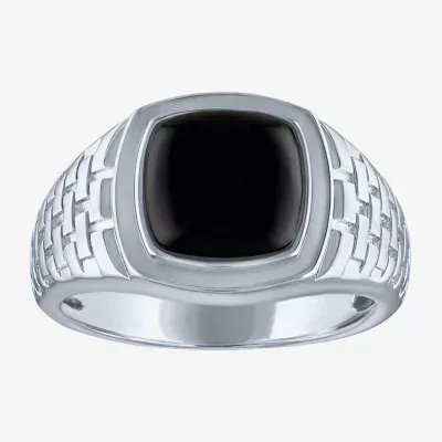 Mens Genuine Black Onyx Sterling Silver Fashion Ring