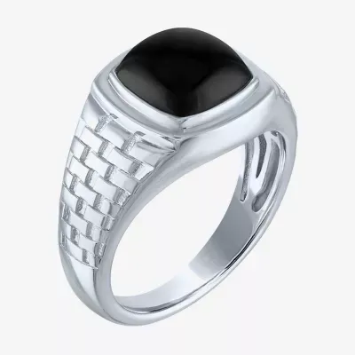 Mens Genuine Black Onyx Sterling Silver Fashion Ring