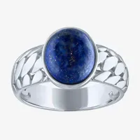 Mens Genuine Lapis Sterling Silver Oval Fashion Ring